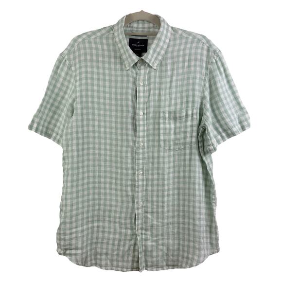 Daniel Hechter New 100% Linen Green White Plaid Button Up Shirt Large Modern Fit - Picture 1 of 12